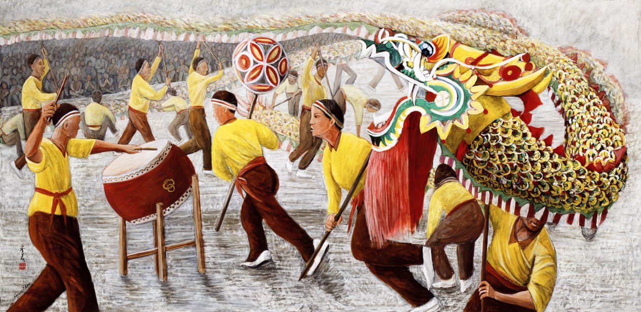 Dragon Festivali, 1996 (pirinç kağıdına guaj) by Komi Chen