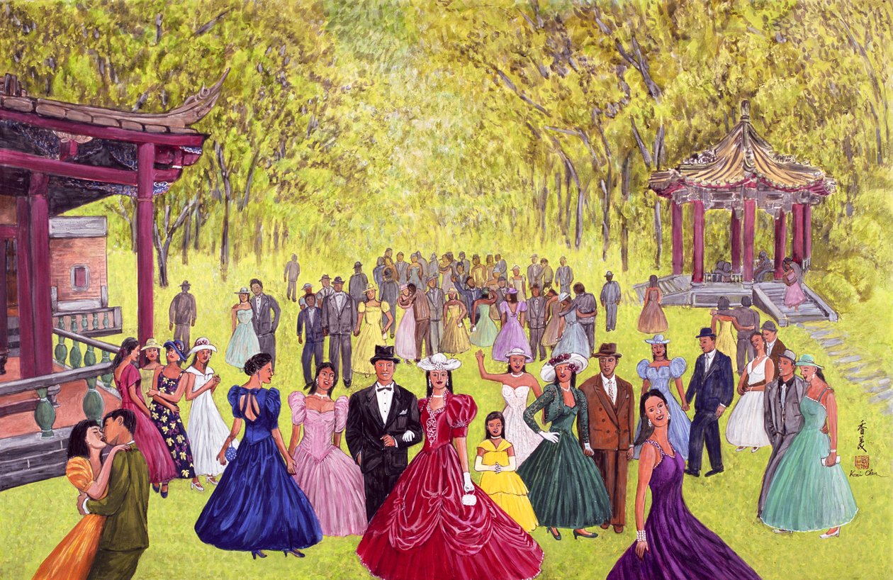 Elegant Garden Ball, 1996 (pirinç kağıdı üzerine guaj) by Komi Chen