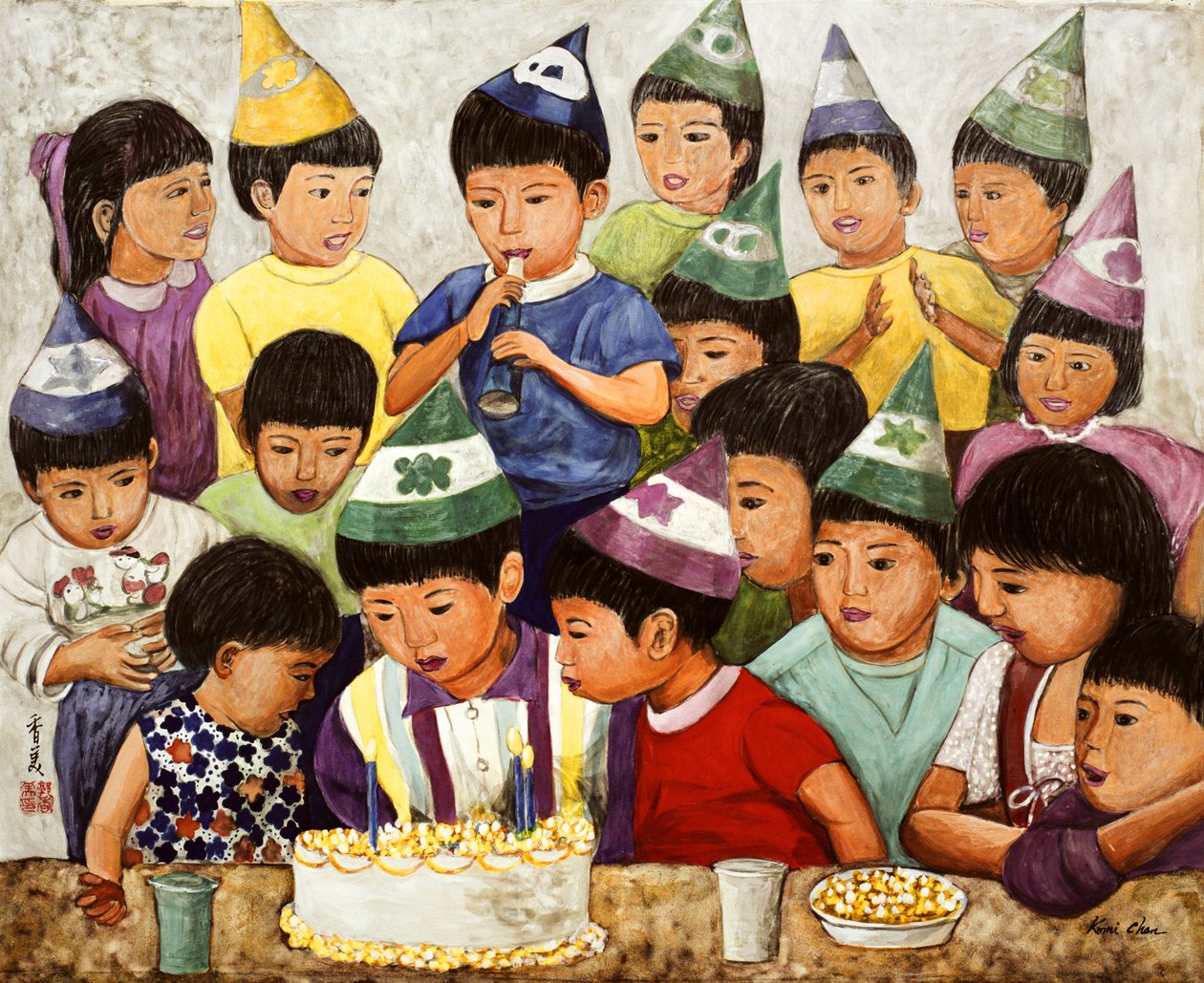 Doğum günün kutlu olsun, 1994 (ipek üzerine guaj) by Komi Chen