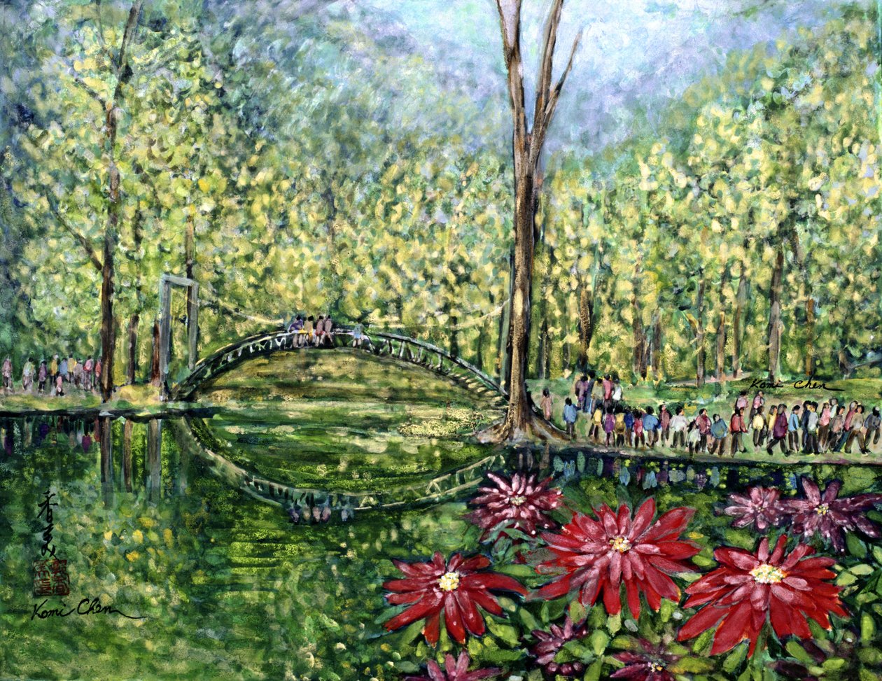 Aynalı Köprü, 1993 (ipek üzerine guaj boya) by Komi Chen