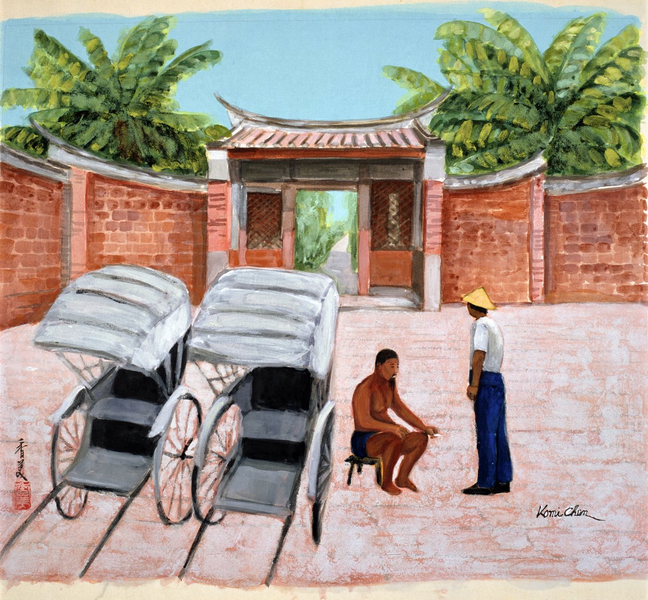Dinlenmek, 1990 (ipek üzerine guaj) by Komi Chen