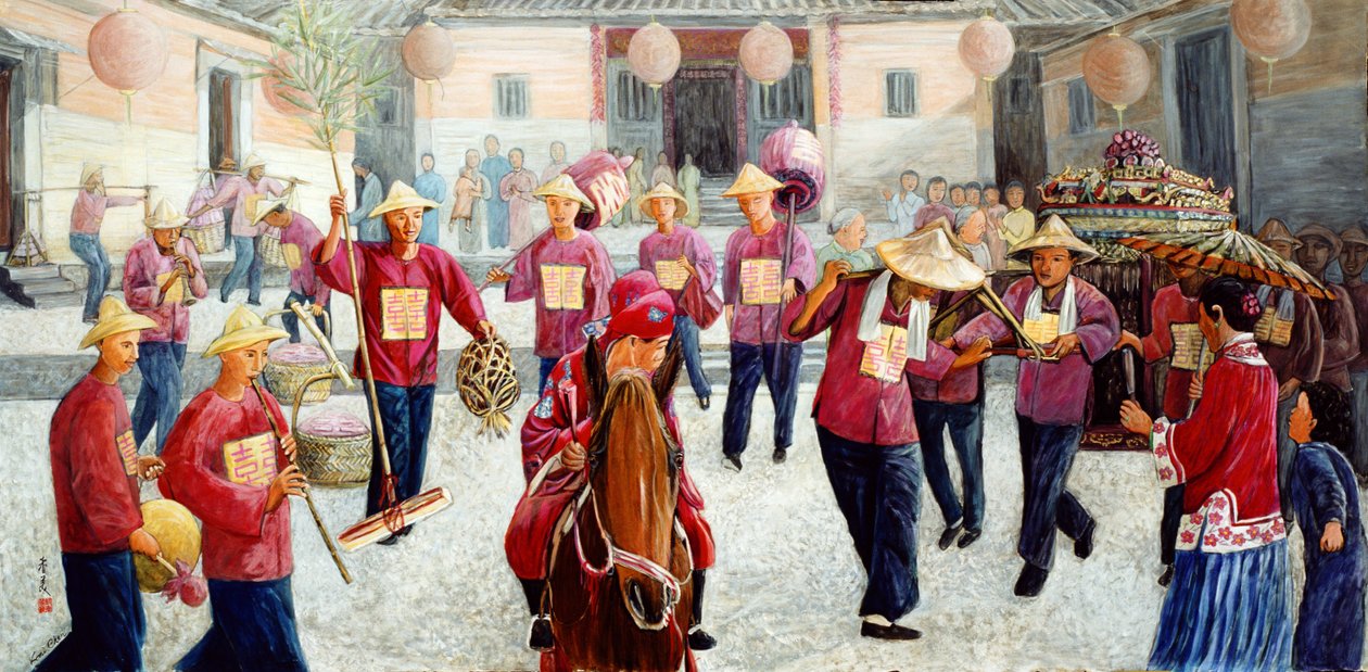 Geleneksel Düğün, 1997 (ipek üzerine guaj) by Komi Chen