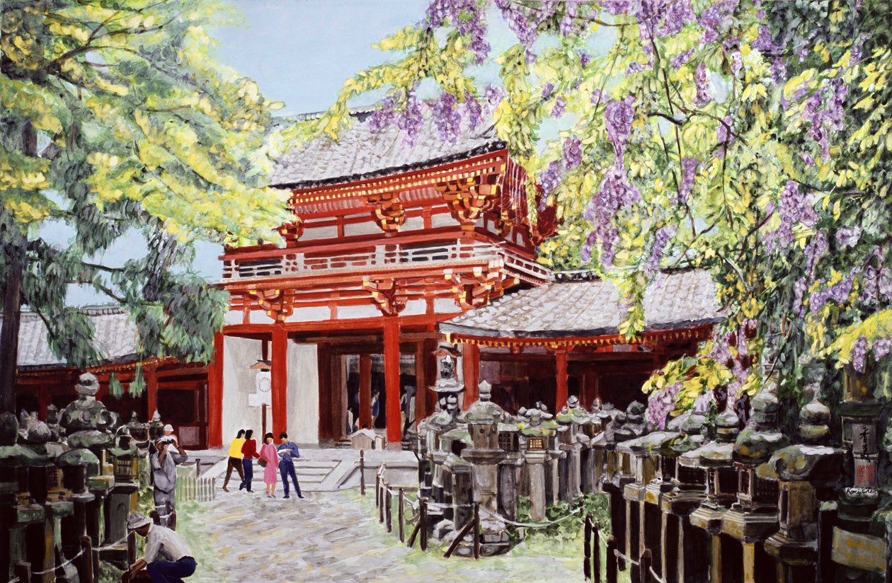 Wisterias Blossom, 1989 (pirinç kağıdı üzerine guaj) by Komi Chen
