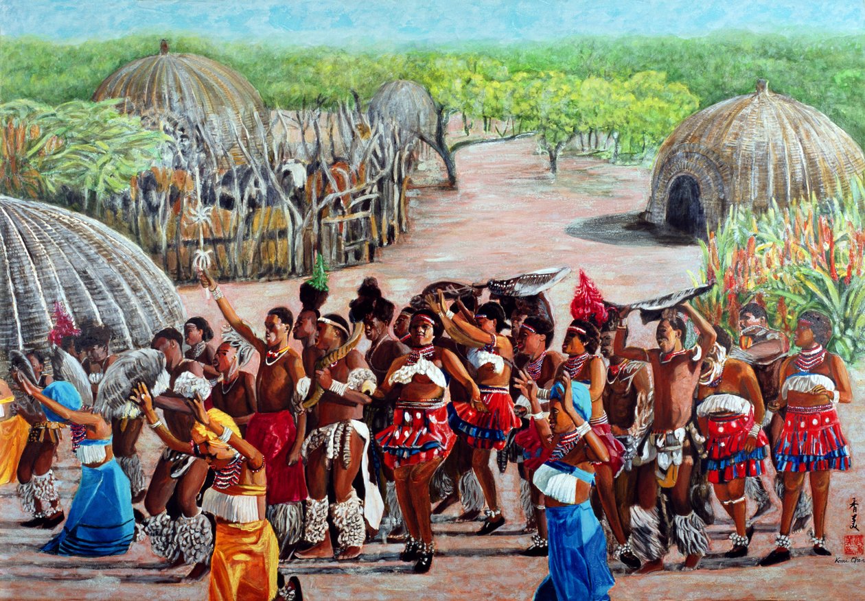 Zulu Kutlaması, 1989 (pirinç kağıdına guaj) by Komi Chen