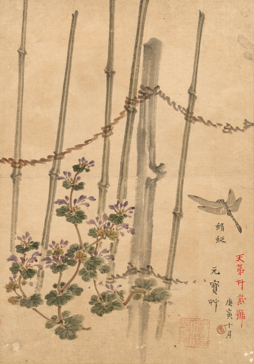 Bambu Çit ve Krizantemler, c. 1890. by Kono Bairei