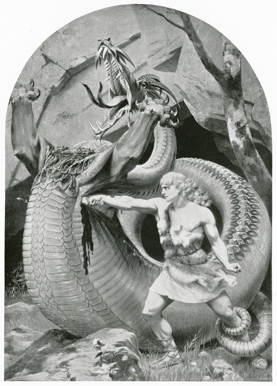 Siegfried ejderhayı öldürürken (lito) by Konrad Dielitz