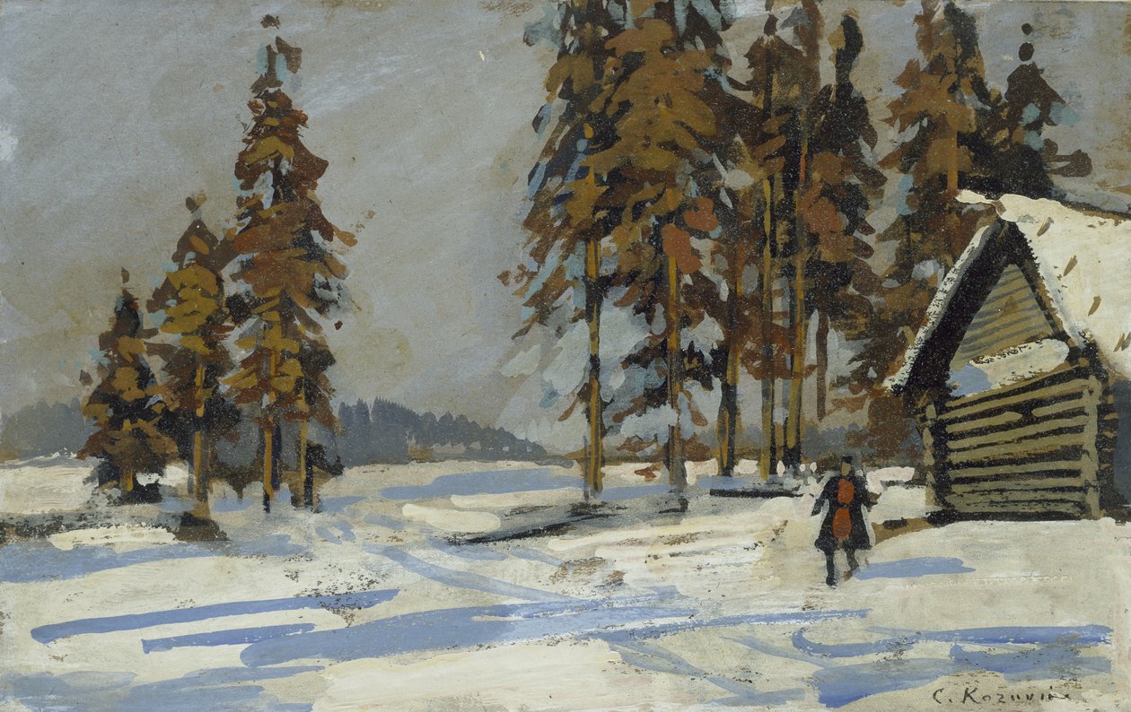 Kış Manzarası (gemide yağ ve gövde rengi, çizim olarak monte edilmiş) by Konstantin Alekseevich Korovin
