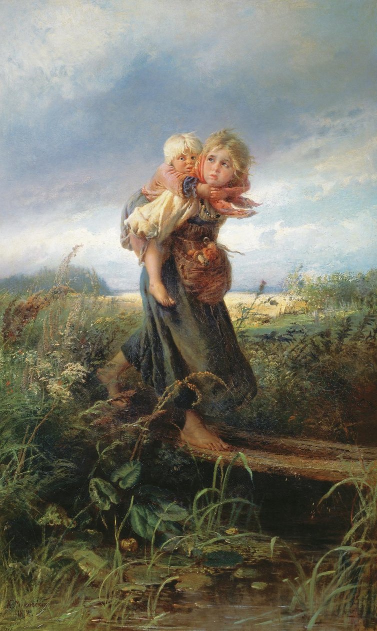 , İngilizce: Fırtınadan kaçan çocuklar by Konstantin Egorovich Makovsky