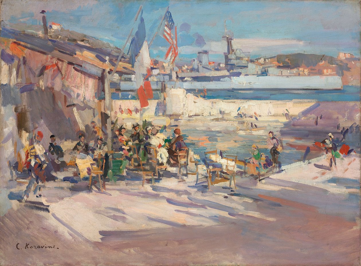 Bir Fransız Limanında Kafe by Konstantin Alekseevich Korovin