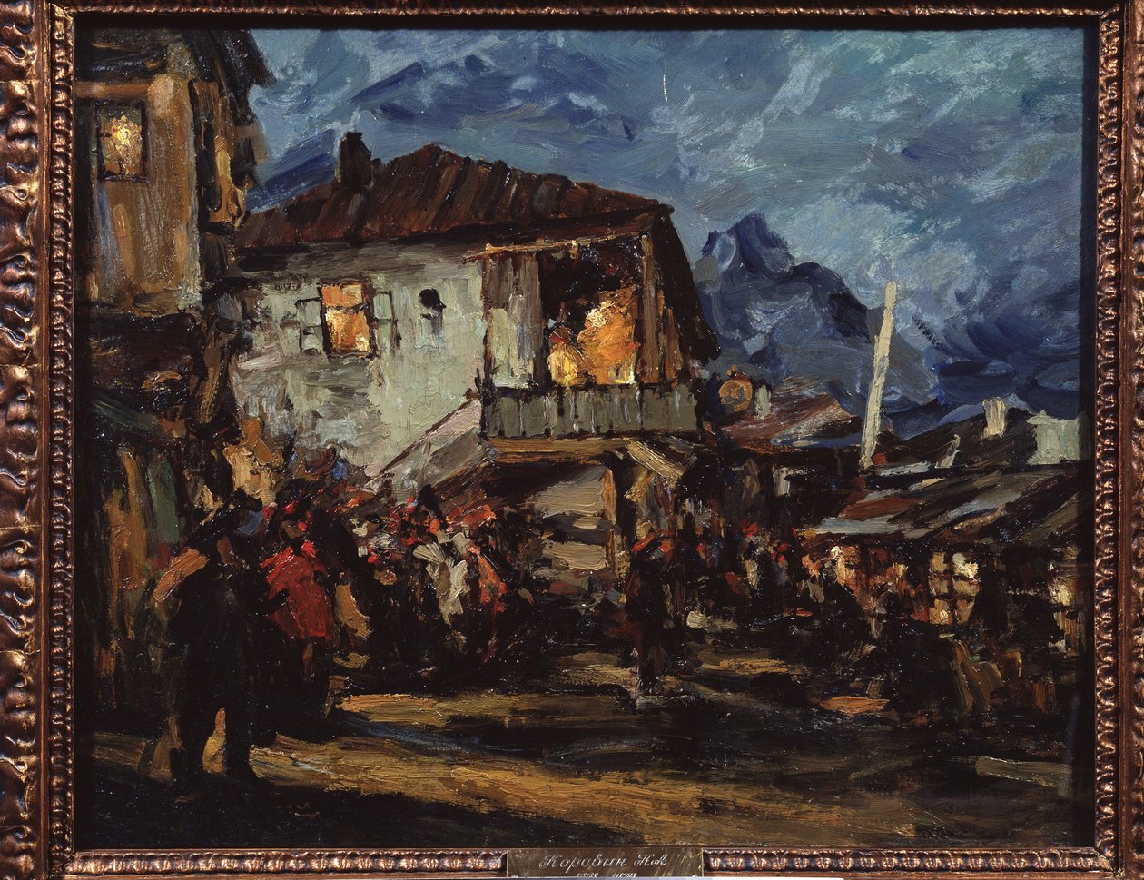 Gurzuf (Kırım) (Gurzuf). Ahşap evleri olan liman köyünde sokak sahnesi. Konstantin Alekseyeviç Korovin