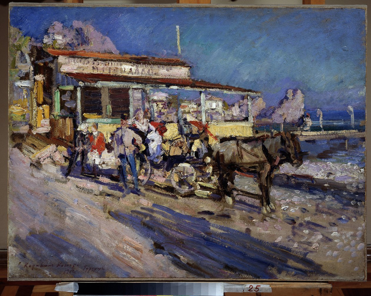 Gurzuf (Kırım) (Gurzuf). Liman köyü, ayı dağının göz ardı ettiği bir koyun çukurunda yuva yapar. Konstantin Alekseyeviç Korovin
