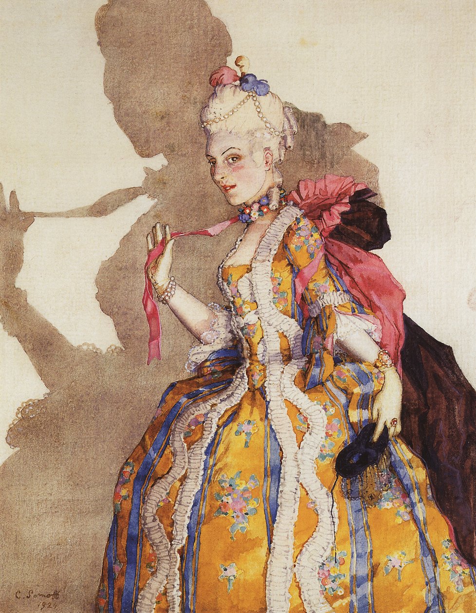 Kostüm dökme markiz, yorumcu par Tamara Karsavina (1885-1978) - Markiz olarak Tamara Karsavina için kostüm tasarımı. Mozart