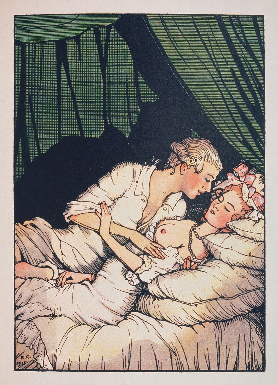 Franz Blei'nin "Le Livre de la Marquise" için çizimi (Franz Blei'nin Markiz Kitabı için çizimi) (bir markiz, üstsüz, sevgilisiyle yatakta yatıyor) - Konstantin (Constantin) Andreyevich Somov'un çalışması ( 1869- 1939), aşındırma by Konstantin Andreevic Somov