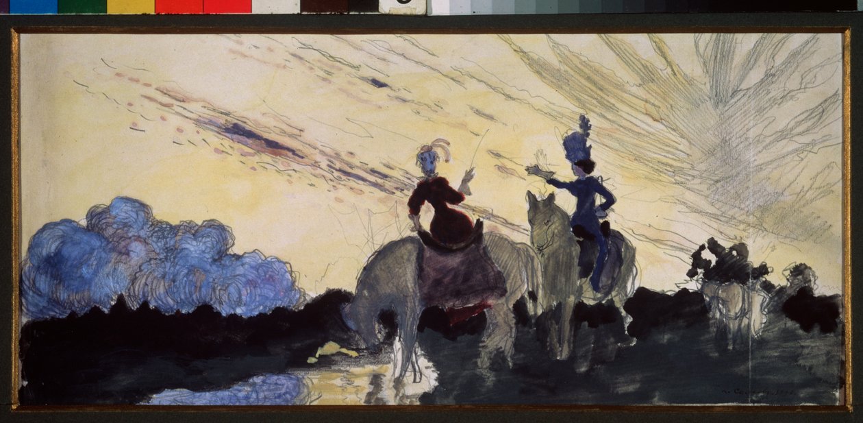 Bir yürüyüş. (İki binici gökyüzünü ve manzarayı gözlemler). Konstantin (Constantin) Andreyevich Somov