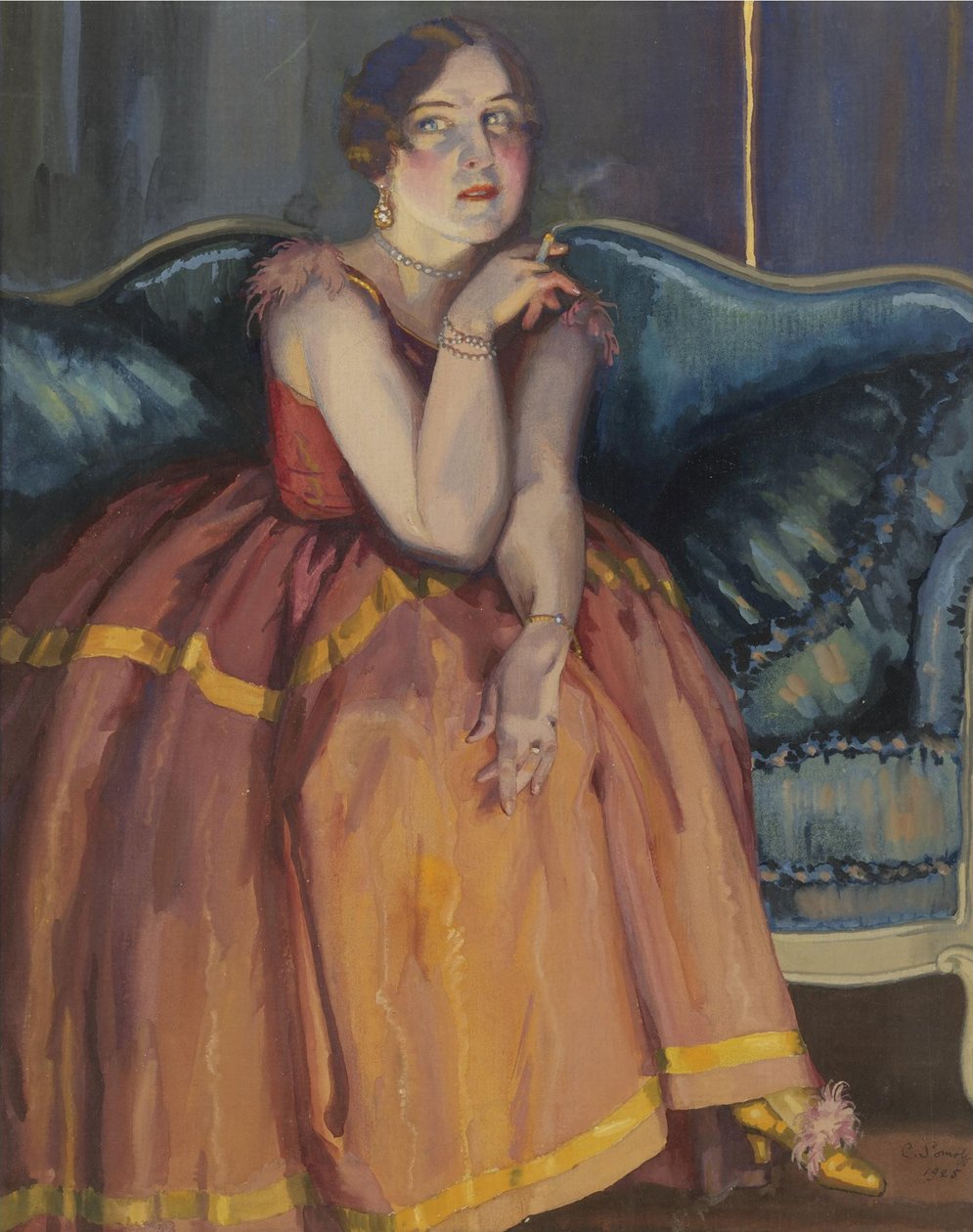 Kanepede sigara içen kadın by Konstantin Andreevic Somov