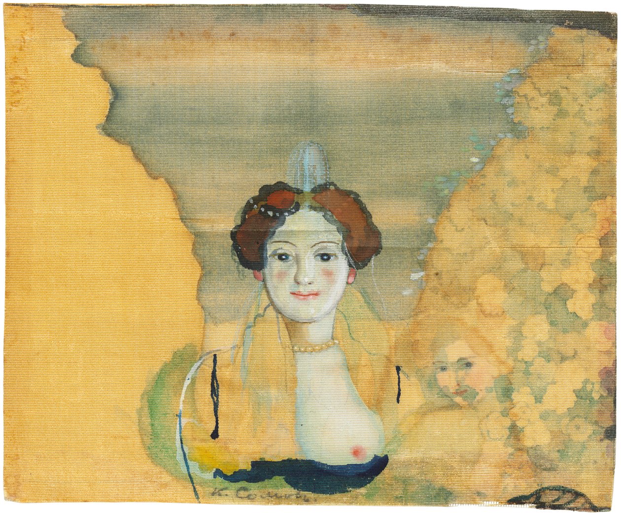 Ötesinde bahçesi olan genç bayan. by Konstantin Andreyevich Somov
