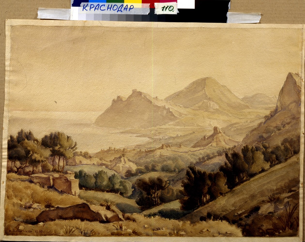 ""Dağların manzarası ve bir şehrin kalıntıları"" (Antik kent) Resim Konstantin Bogayevsky (1872-1943) Soluk 46x64 cm F Kovalenko Sanat Müzesi, Krasnodar by Konstantin Bogayevsky