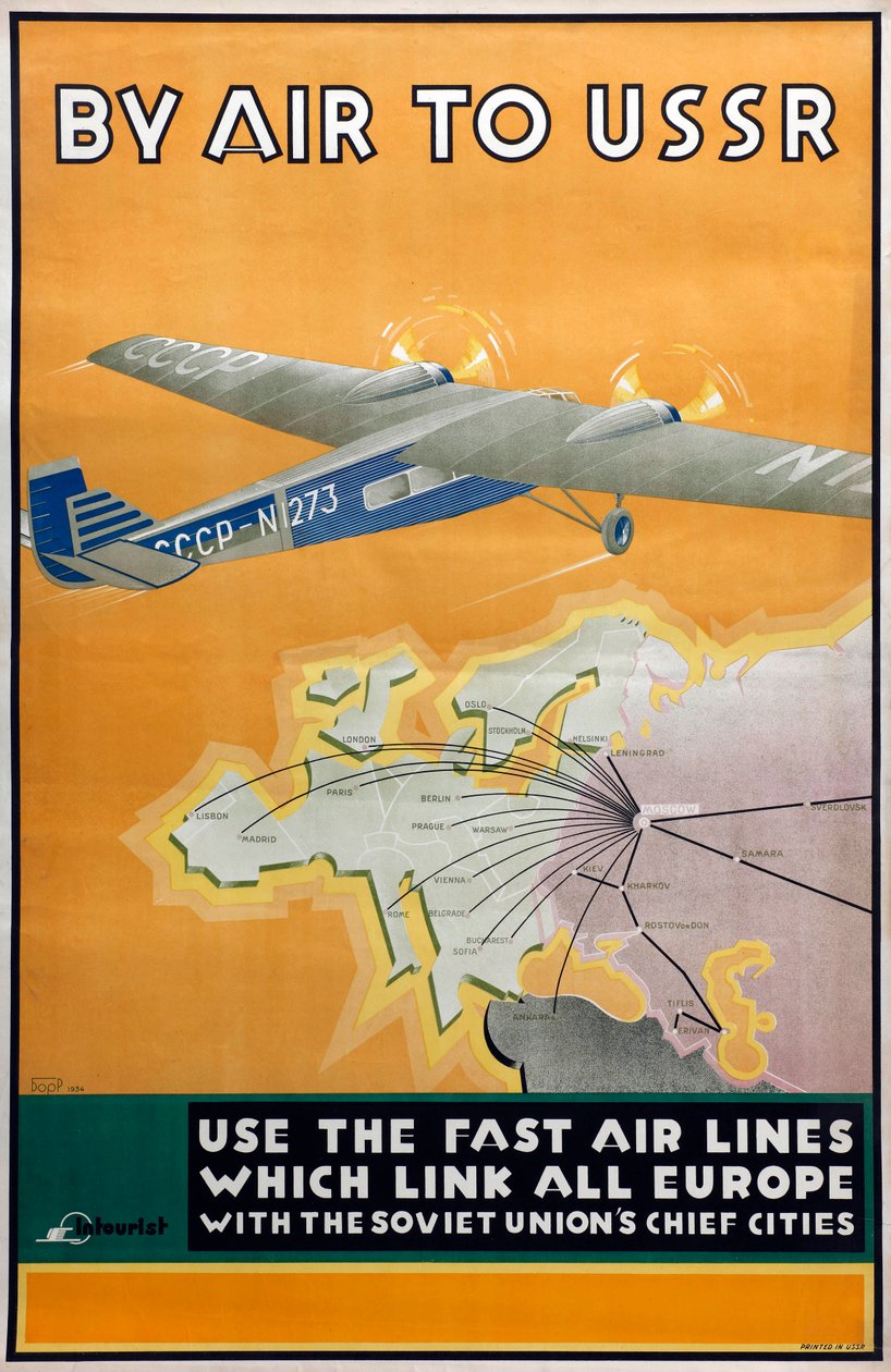 Intourist şirketinin SSCB Posterine hava yoluyla, 1934 by Konstantin Bor Ramensky