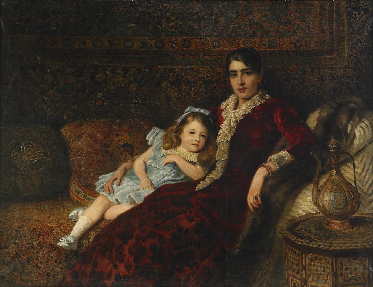 Anne ve Kızıyla İç Mekan, 1884 by Konstantin Egorovich Makovsky