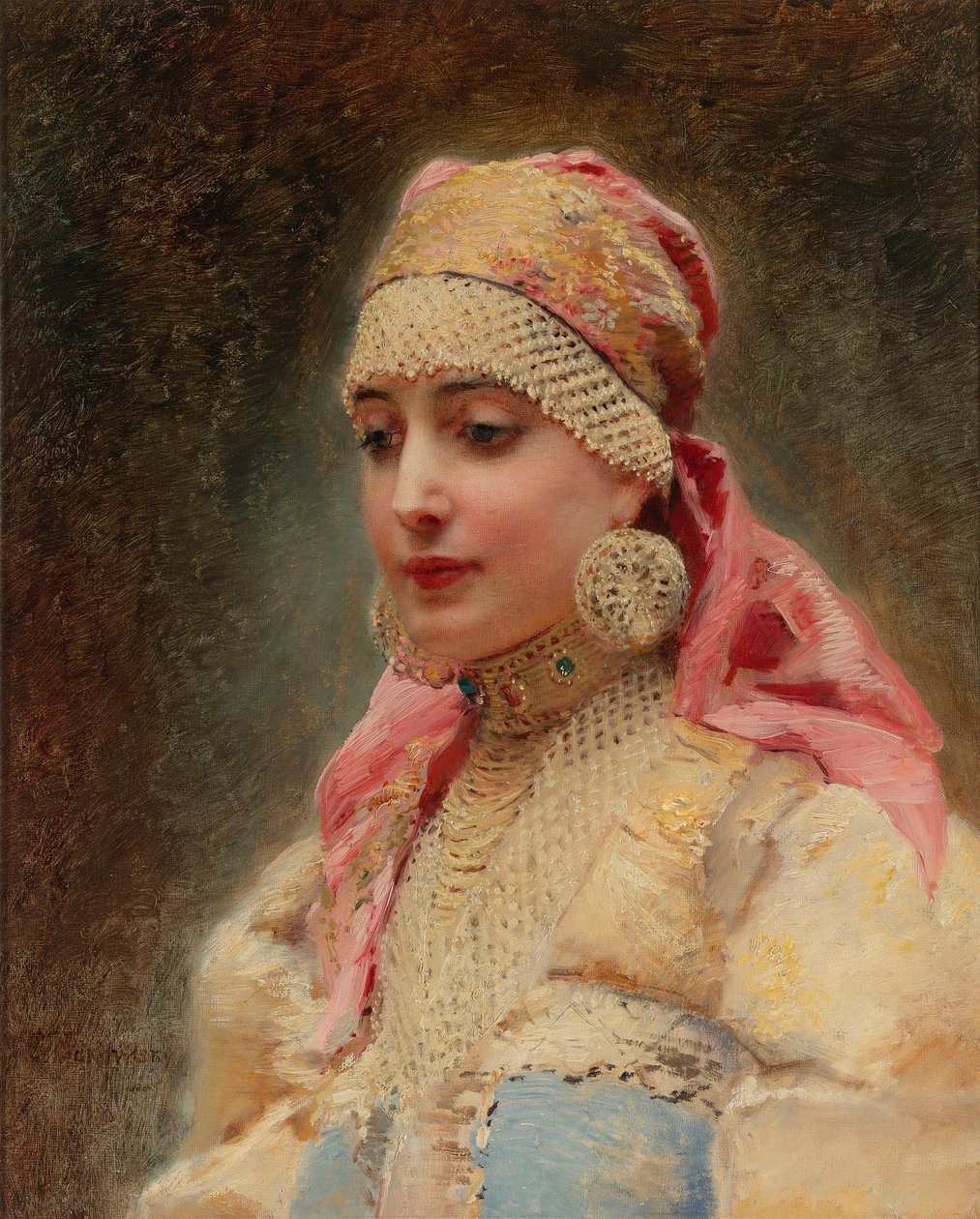 ""Boyar'ın Karısının Portresi" (boiard, boiar) - Resim Konstantin Yegorovich Makovsky (Constantin Makovski) (1839-1915), tuval üzerine yağlıboya, yaklaşık 1890 - (Boyar'ın Karısı, Tuval üzerine yağlı boya, Konstantin Yegorovich Makov by Konstantin Egorovich Makovsky