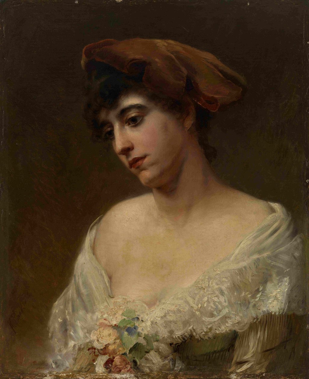 Kırmızı bereli genç kadın by Konstantin Egorovich Makovsky