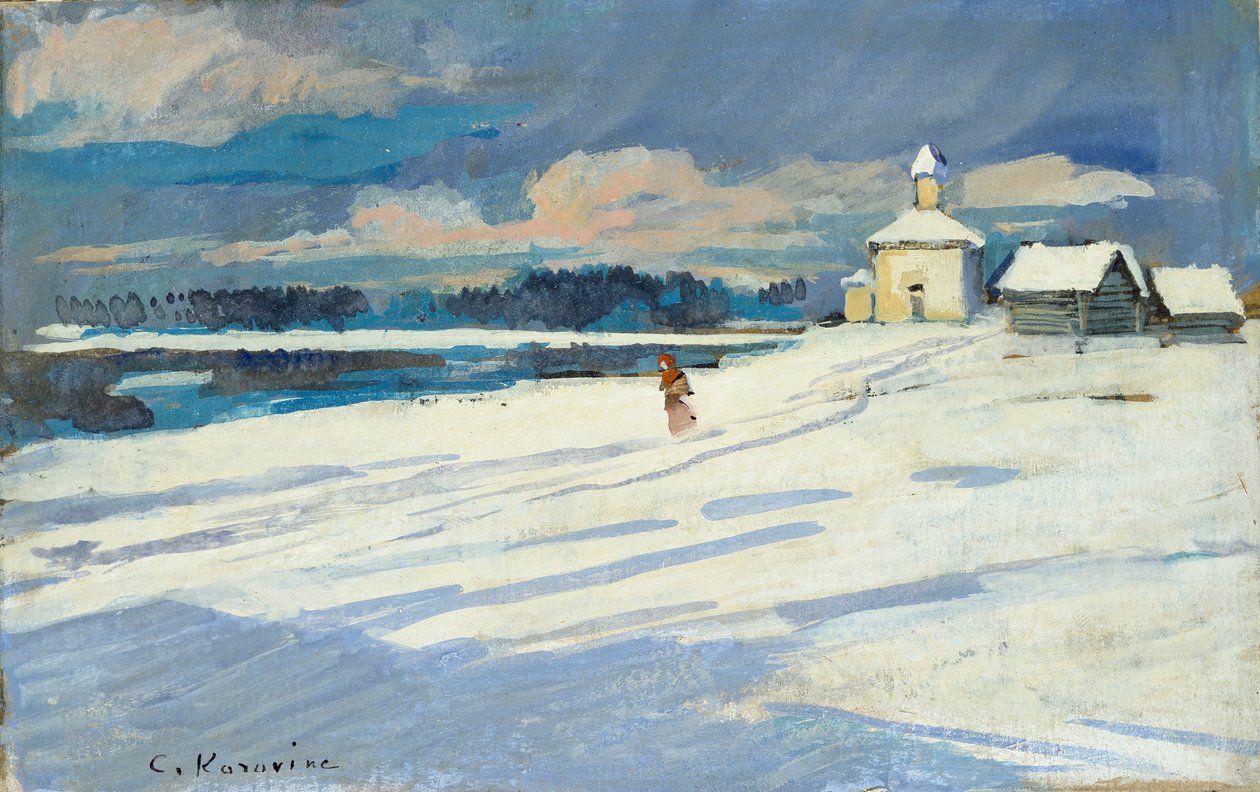 Küçük bir kilise ile Kış Manzarası, 20. yüzyılın başlarında by Konstantin Korovin