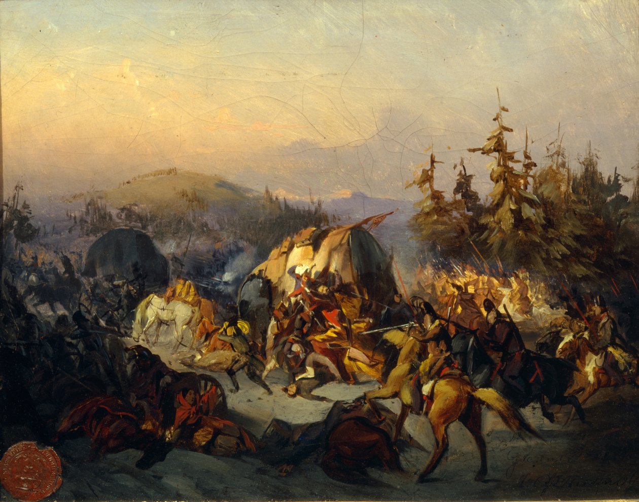 Rus Kazakları geçiş sırasında Fransız birliklerine saldırdı by Konstantin Nikolayevich Filippov