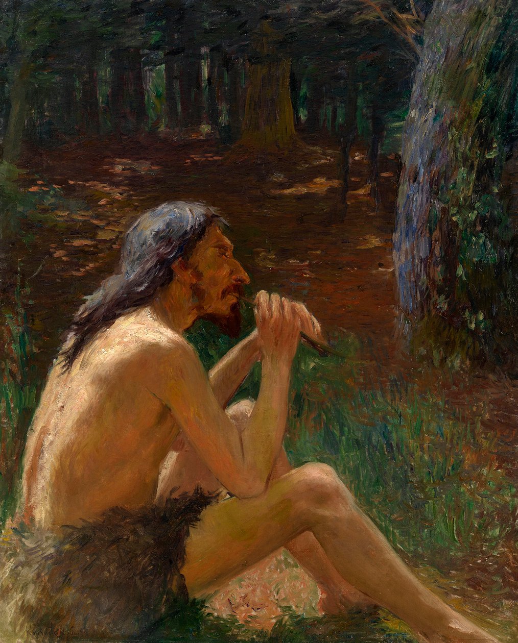 Flüt Çalan Mağara Adamı - Resim Konstantin Pavlovich Kuznetsov (1863-1936), tuval üzerine yağlı boya (95x77 cm), 19.-20. yüzyıl Rus sanatı - Özel koleksiyon by Konstantin Pavlovich Kuznetsov