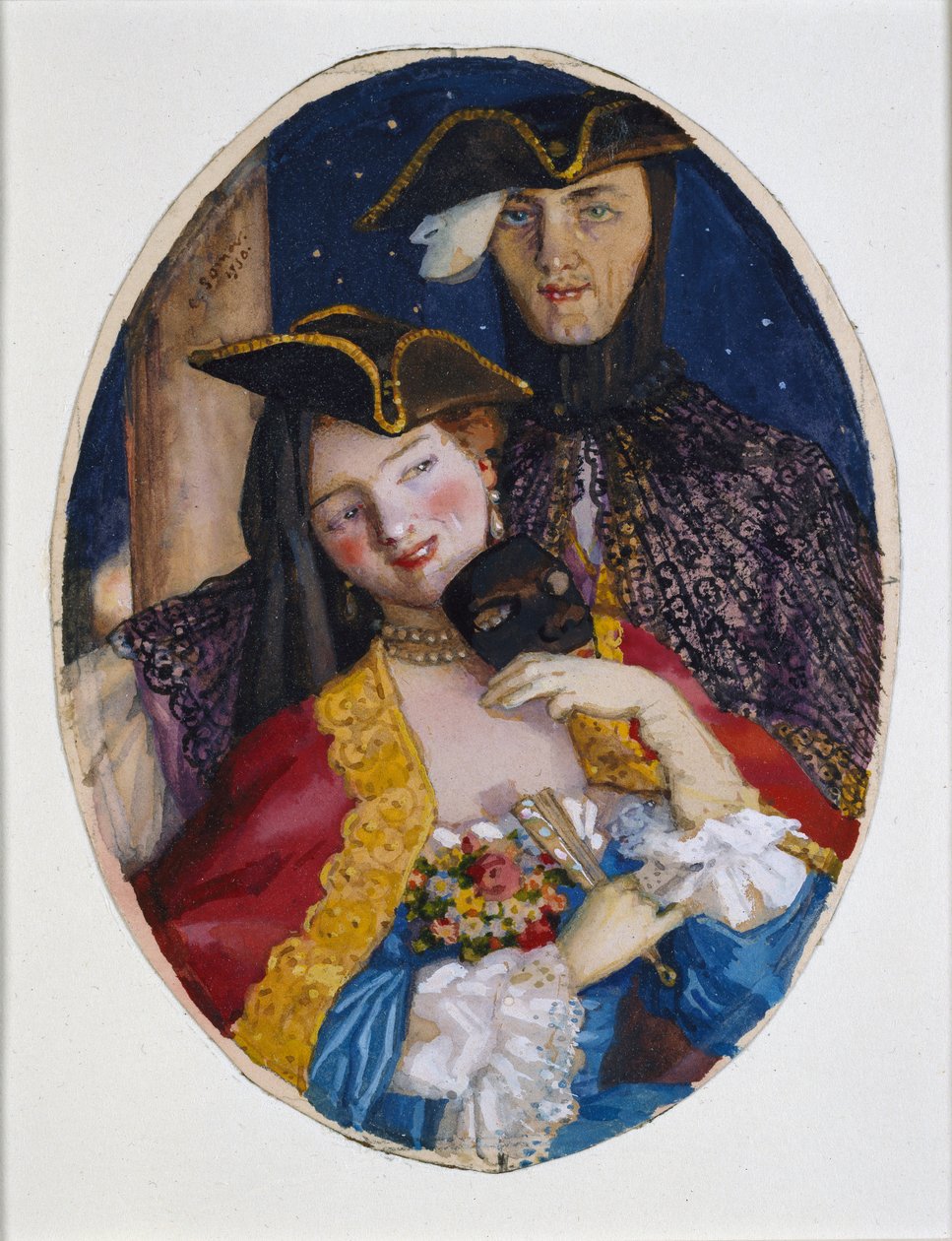 Venedik Karnavalı için giyinmiş bir çift, 1930 by Konstantin Somov