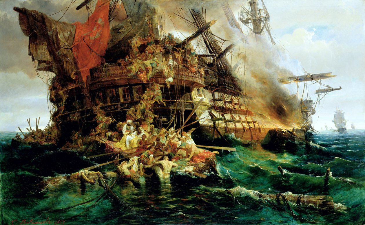 Bir Türk Savaş Gemisi Yanıyor by Konstantinos or Constantin Bolanachi