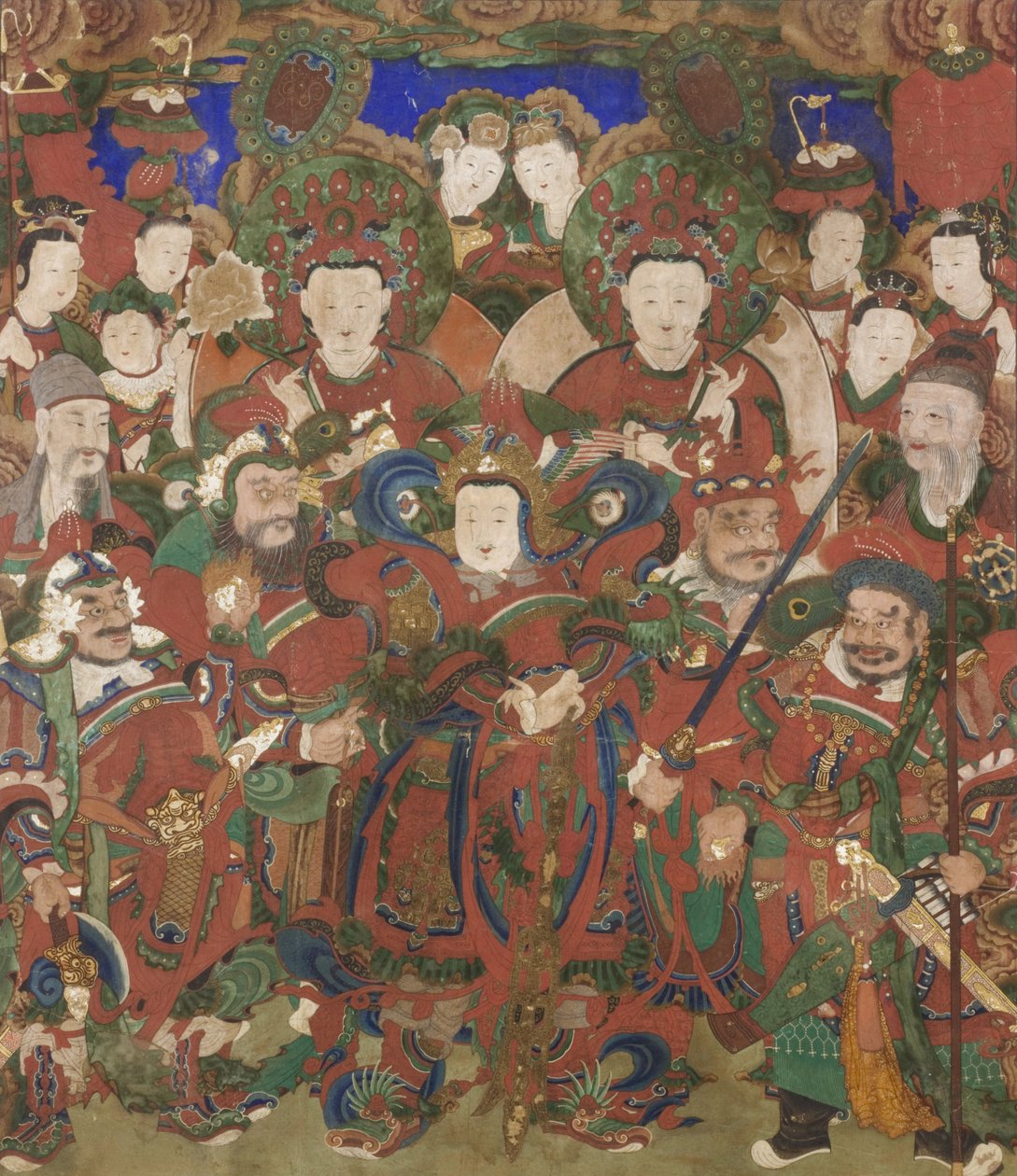 Budist Doktrinin Korunması Bodhisattvaları, 1891 (pamuk üzerine panel, mürekkep ve renk) by Korean School
