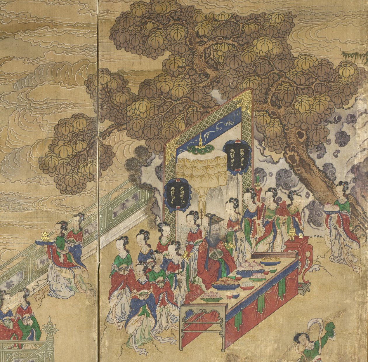 Dongwanggong, Seowangmo Ziyafetinden detay, c.1800 (ipek üzerine mürekkep, renk ve altın) by Korean School