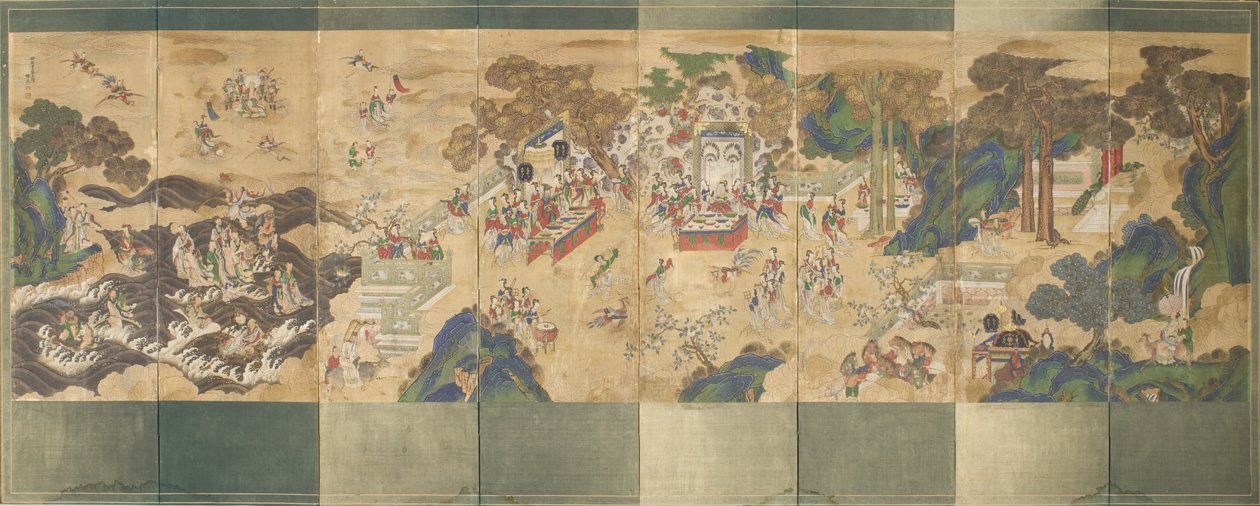 Seowangmo Ziyafeti, c.1800 (ipek üzerine mürekkep, renk ve altın) by Korean School