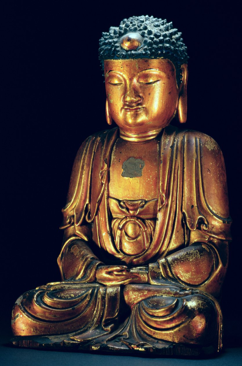 Oturan Buda figürü (altın cila) by Korean School
