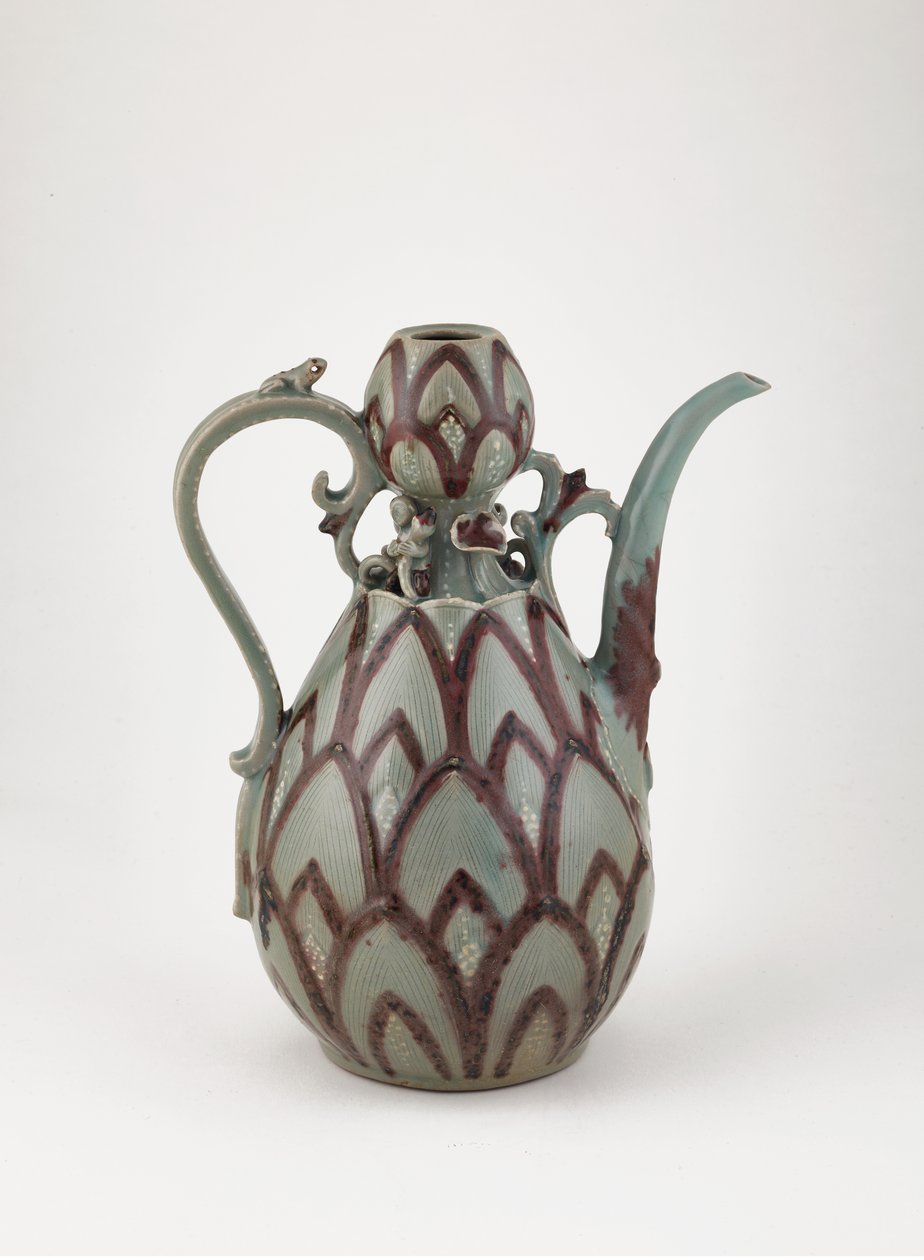 Ewer, 13. yüzyıl ortası (Seladon sır altında bakır kırmızısı pigmentli ve beyaz astarlı taş eşya) by Korean School