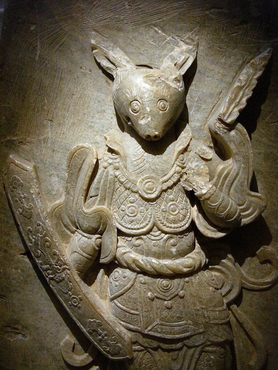 Mezar süsü, agalmatolit üzerinde zodyak tavşanı, Kuzey ve Güney Krallıkları döneminde 8. yüzyıl, Kore. Fotoğraf, Seul Ulusal Müzesi, Kore Cumhuriyeti by Korean School