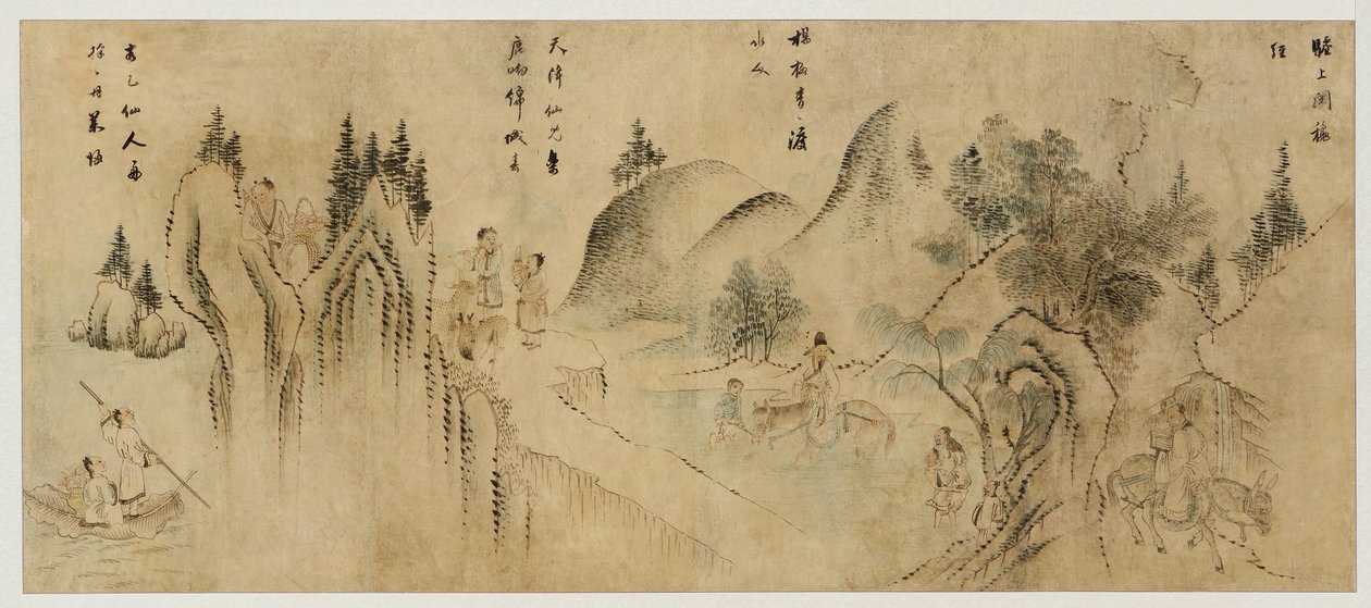 Ölümsüzlerle Manzara, 19. yüzyıl sonu (kağıt üzerinde mürekkep ve renk) by Korean School