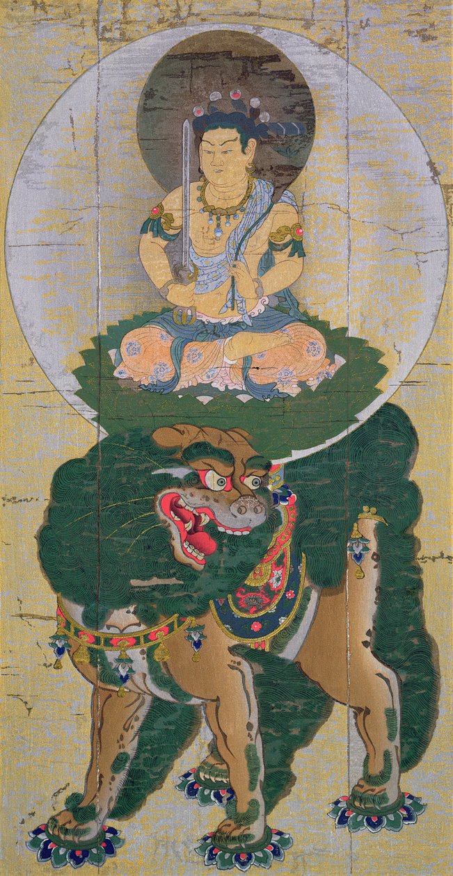 Bodhisattva Manjushri, nefes alan bir aslan üzerinde, Yamashiro