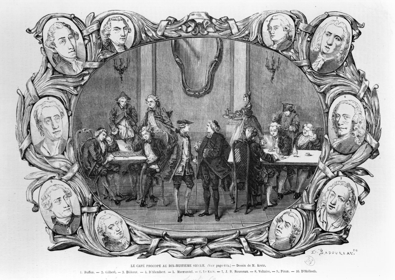 Cafe Procope, Jean Francois Badoureau (d.1789) tarafından gravür by Kretz