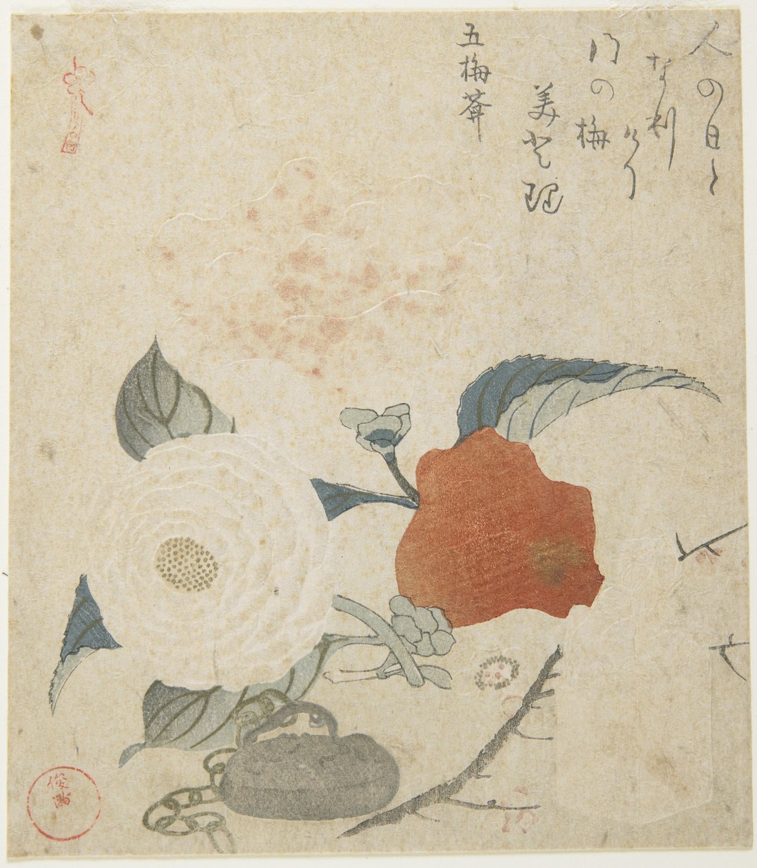(Erik Dalı, Şakayık Çiçeği ve Metal Mühür), 1816 by Kubo Shunman