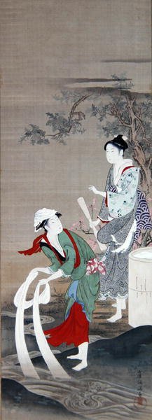 Mishima'daki Crystal River'da İki Güzel (ipek üzerine mürekkep, gofun ve renk) by Kubo Shumman