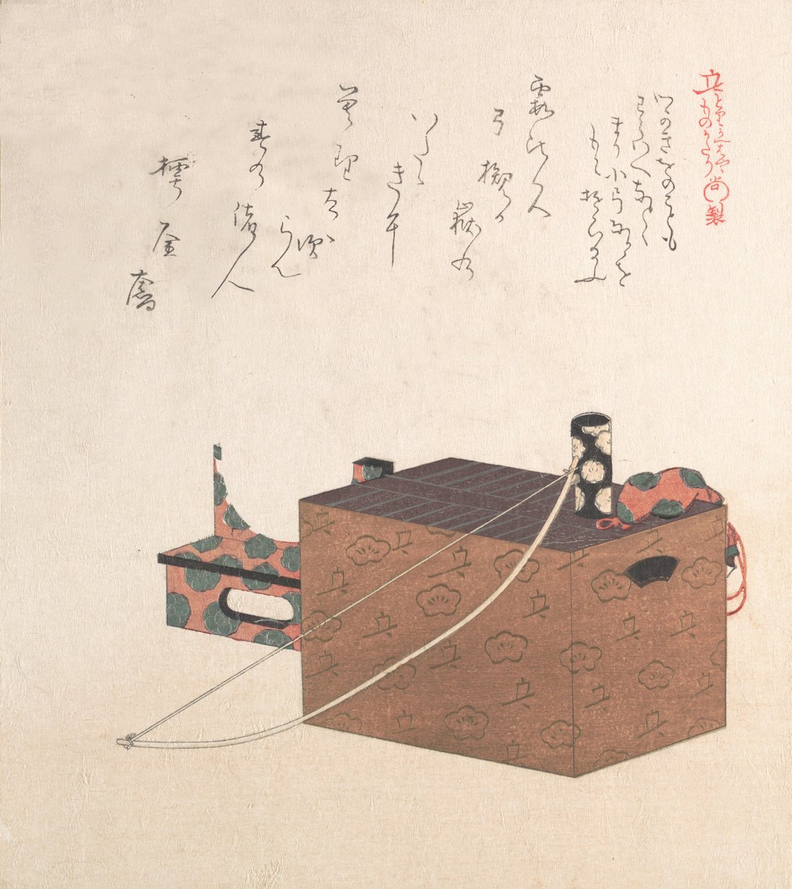 Sugoroku Oyunu için Kutu Bir Tür Tavla, Yay ve Davul, 19. yüzyıl. by Kubo Shunman