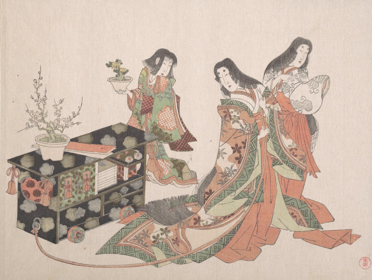 Katta Dolap Sürükleyen Saray Hanımları, 19. yüzyıl. by Kubo Shunman