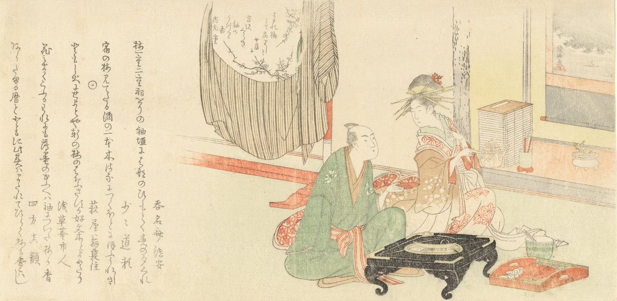 Bir Tokonoma Oyunun önünde Müşteri ile Fahişe, 1798. by Kubo Shunman