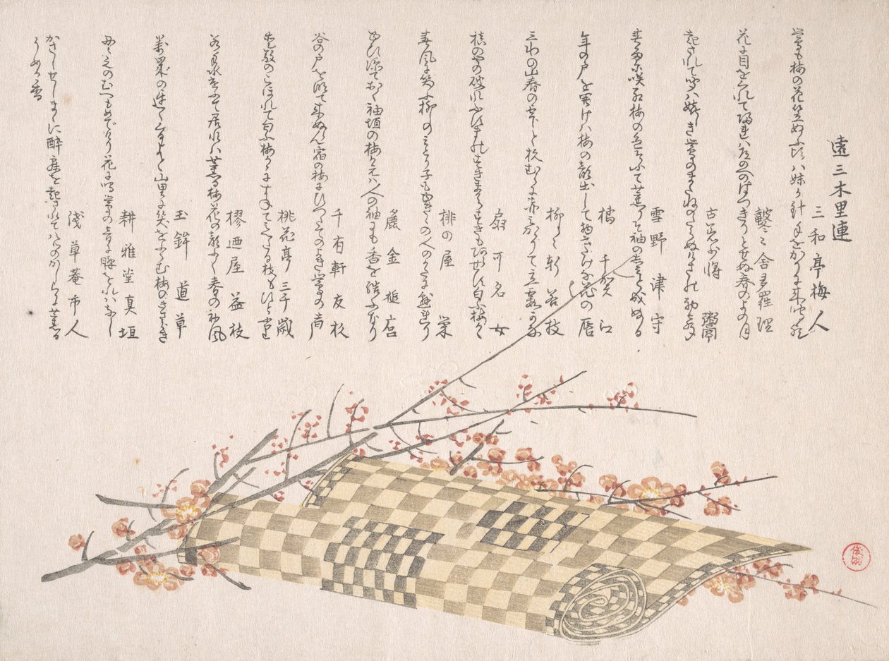 Çiçekler ve Rulo Hasır ile Erik Dalları, 19. yüzyıl. by Kubo Shunman