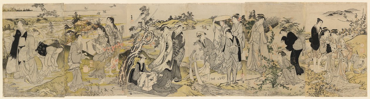 Altı Mücevher Nehrini betimleyen bir altıgen parçadan Noda Mücevher Nehri by Kubo Shunman
