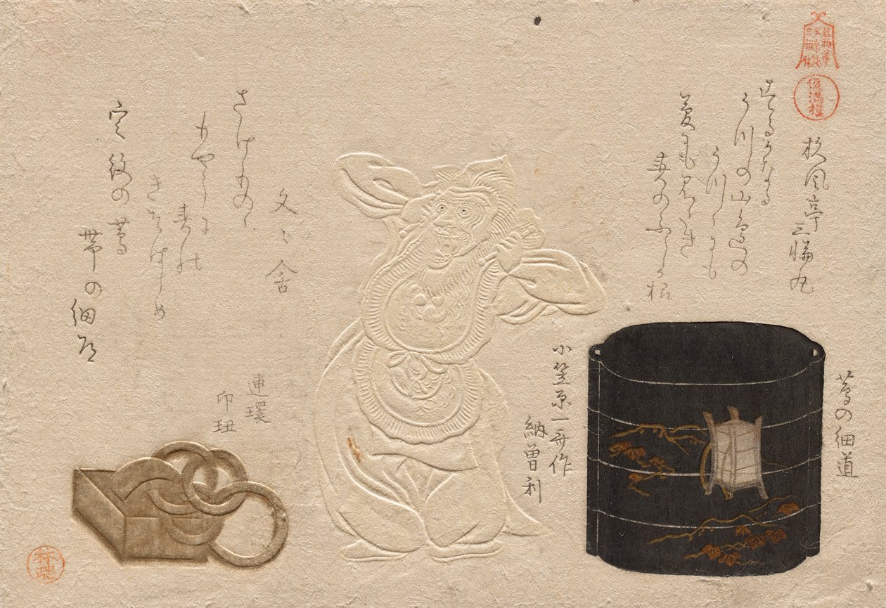 Değerli Eşyalar Serisinden Üç Antika: Deri; Giriş?; Netsuke (Meibutsu: Kawa; do? inro?; do? netsuke) by Kubo Shunman