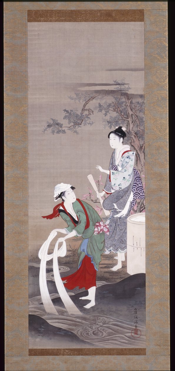 Mishima'daki Tamagawa'da (Kristal Nehir) İki Güzel (ipek üzerine mürekkep, gofun ve renk) by Kubo Shunman