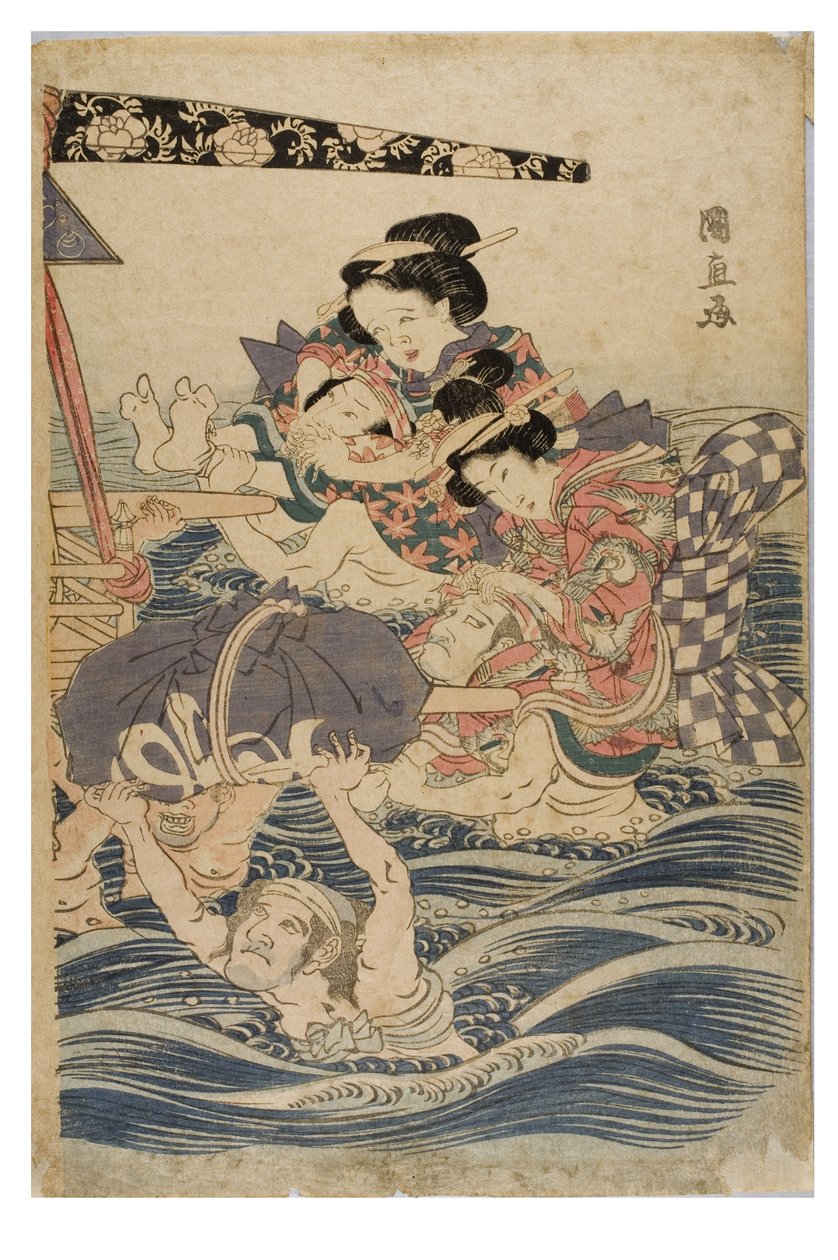 Seyahate çıkan genç kadınların bahar sahnesi, c.1786-1864 (kağıda tahta baskı) by Kuninaga Utagawa