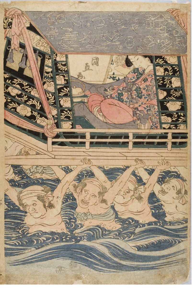 Seyahate çıkan genç kadınların bahar sahnesi, c.1786-1864 (kağıda tahta baskı) by Kuninaga Utagawa